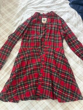 Kiel James Patrick Red Plaid Button-Front Casual Dress